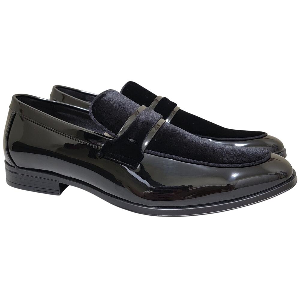 Stacy Adams Men Spratley Slip On Moc Toe Loafers Size US 11M Black Velour/Patent